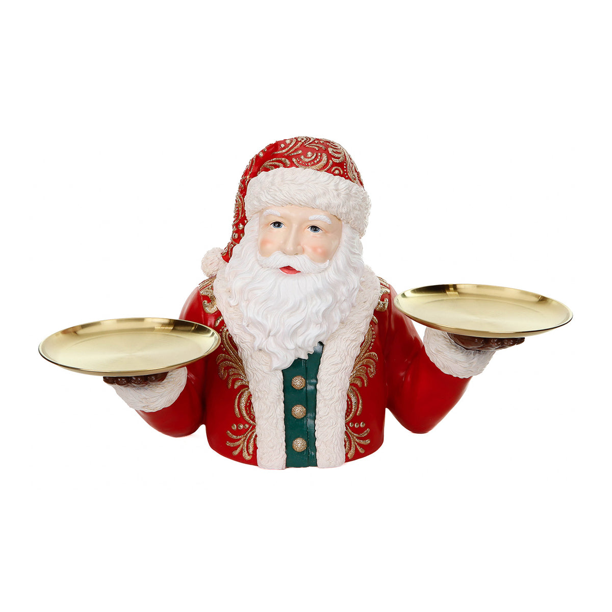 Bust de Moș Crăciun cu farfurii metalice, roșu, 67,5 cm
