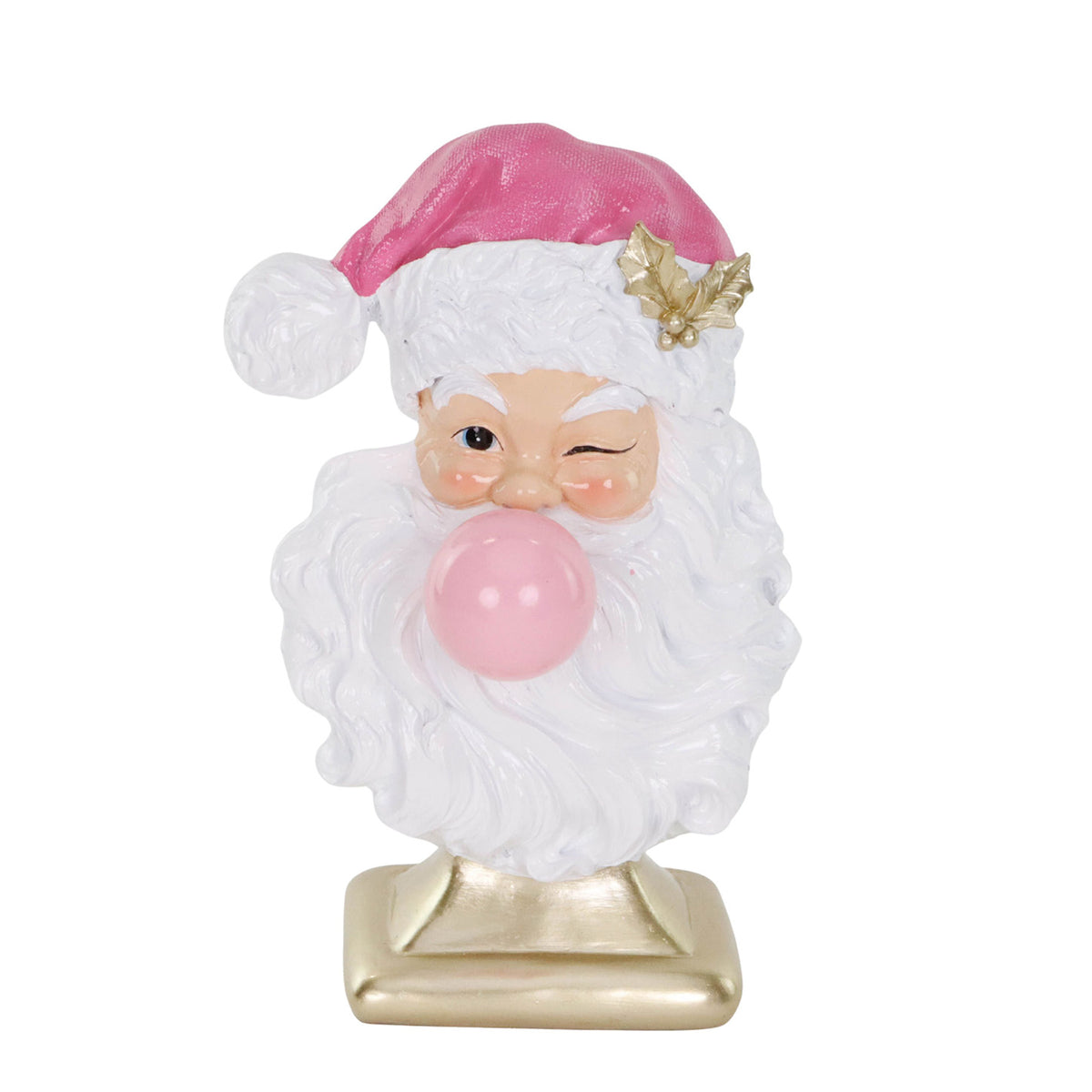 Bust de Moș Crăciun cu gumă de mestecat, alb/roz/auriu, 31,5 cm
