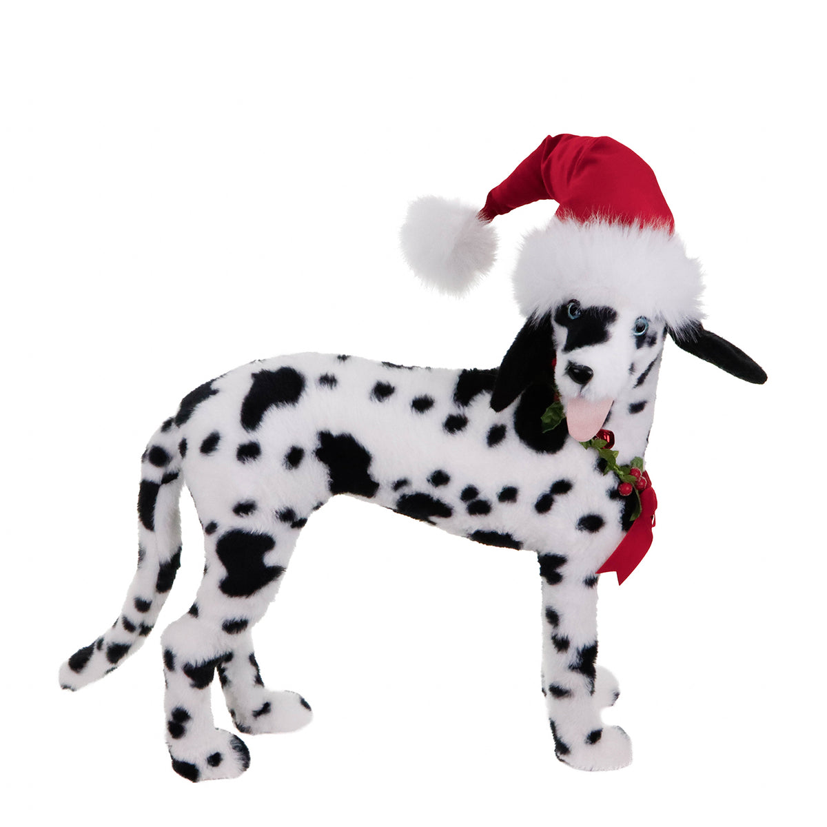 Câine dalmațian de Crăciun din textil, negru/alb/roșu, 54 cm