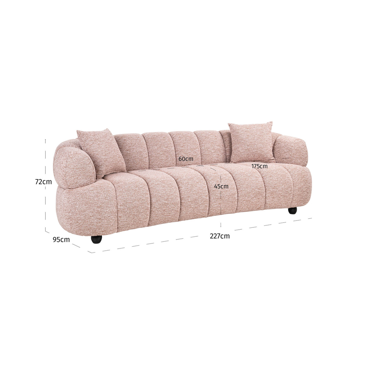 Canapea Amelia, lodge blossom – desen tehnic cu dimensiuni
