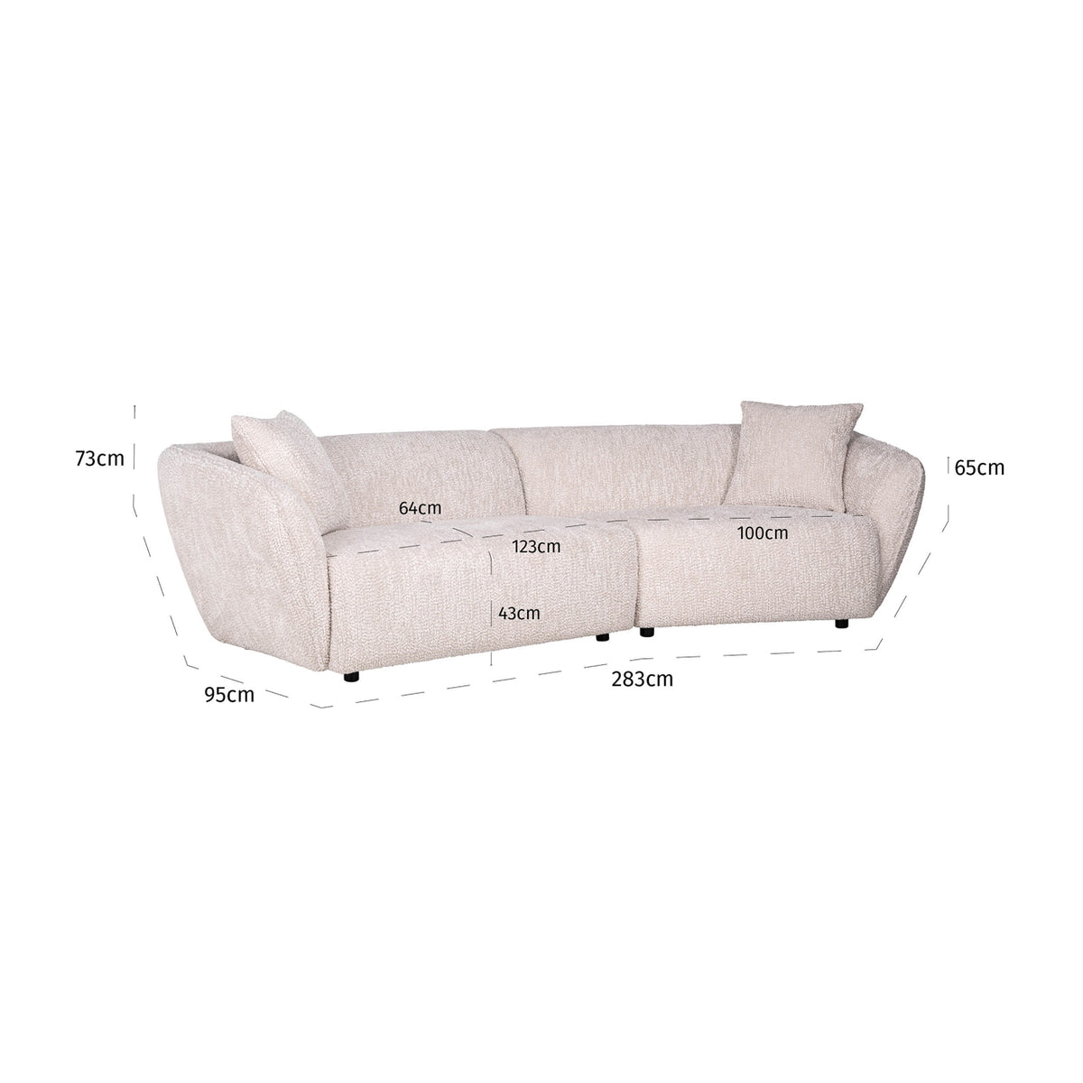 Canapea Armand, lovely crem – desen tehnic cu dimensiuni