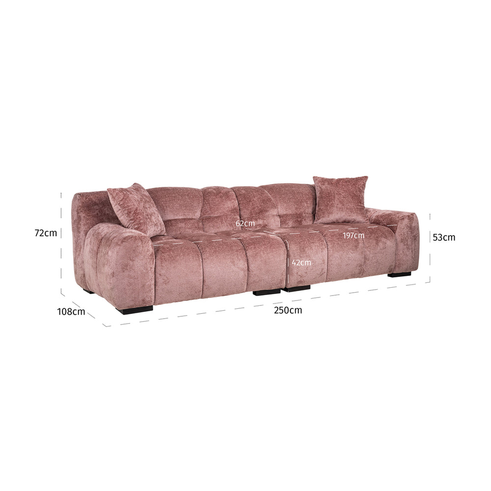Canapea Charelle, chenille roz – desen tehnic cu dimensiuni