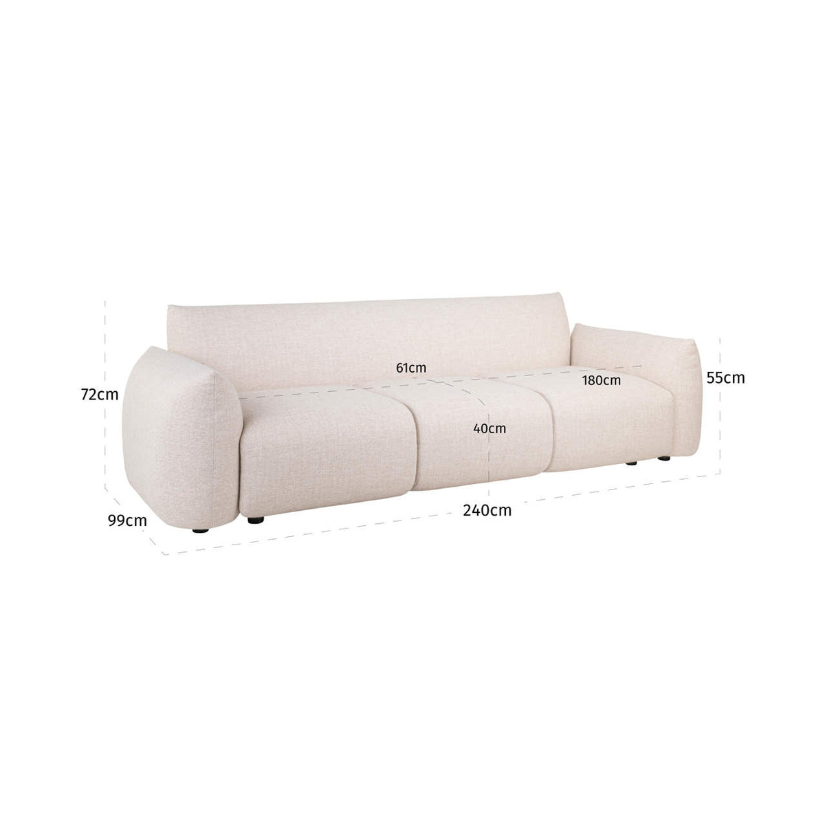 Canapea de exterior Dawson, alpine bej – desen tehnic cu dimensiuni