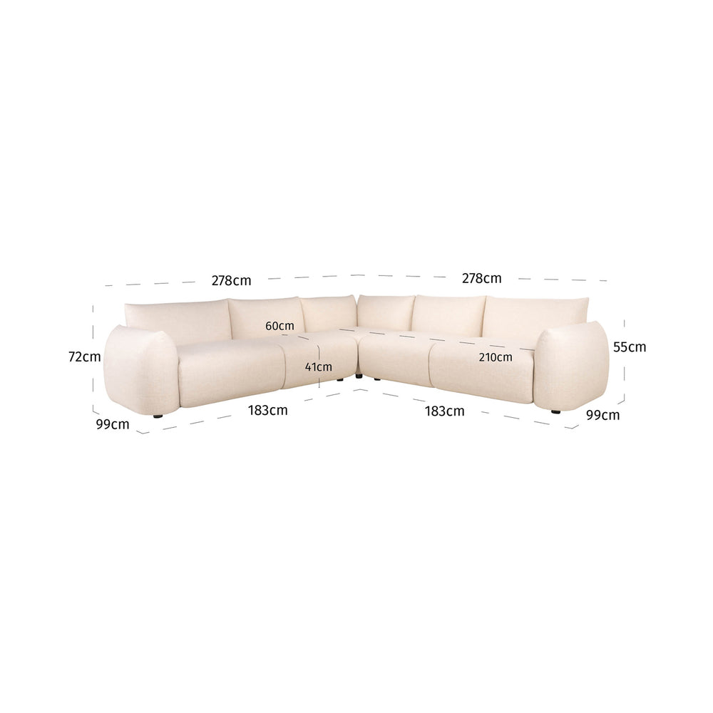 Canapea de exterior Dawson, alpine bej, colțar – desen tehnic cu dimensiuni
