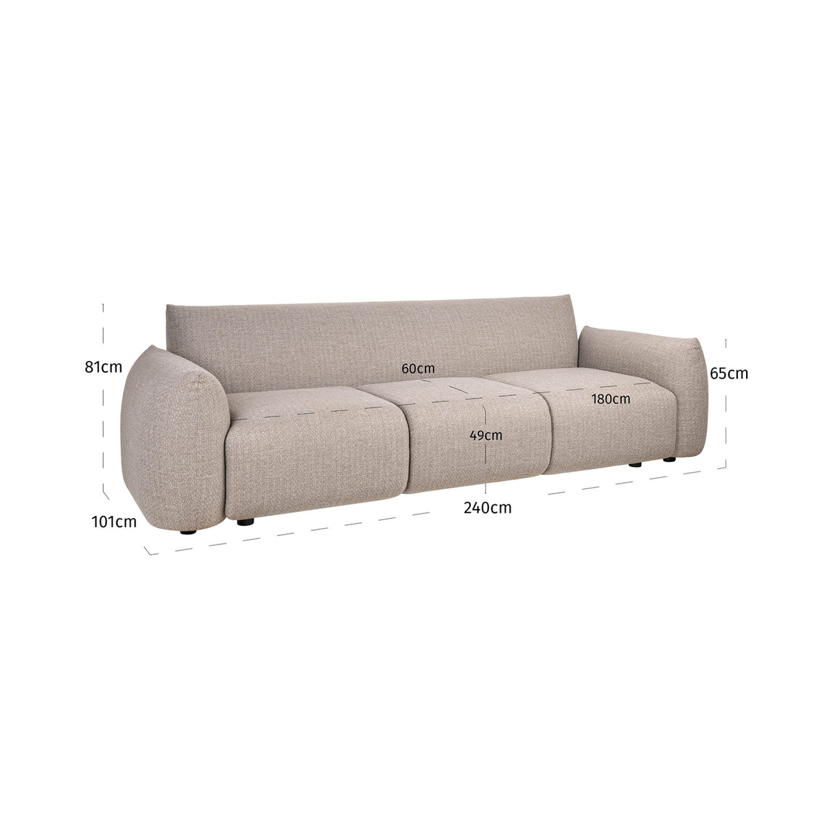 Canapea de exterior Dawson, alpine greige – desen tehnic cu dimensiuni