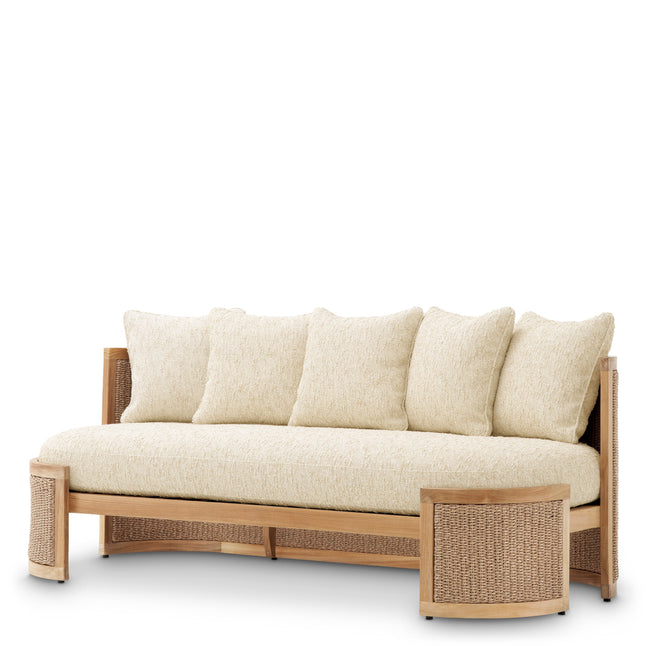 Canapea de exterior Marenzo, tec natural, ratan sintetic, cu perne arden natural