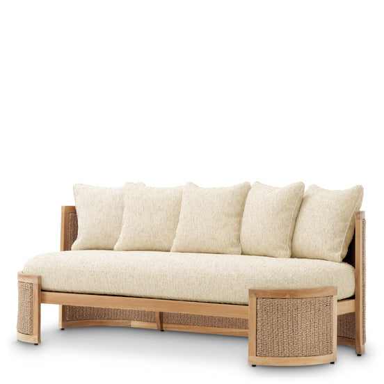 Canapea de exterior Marenzo, tec natural, ratan sintetic, cu perne arden natural
