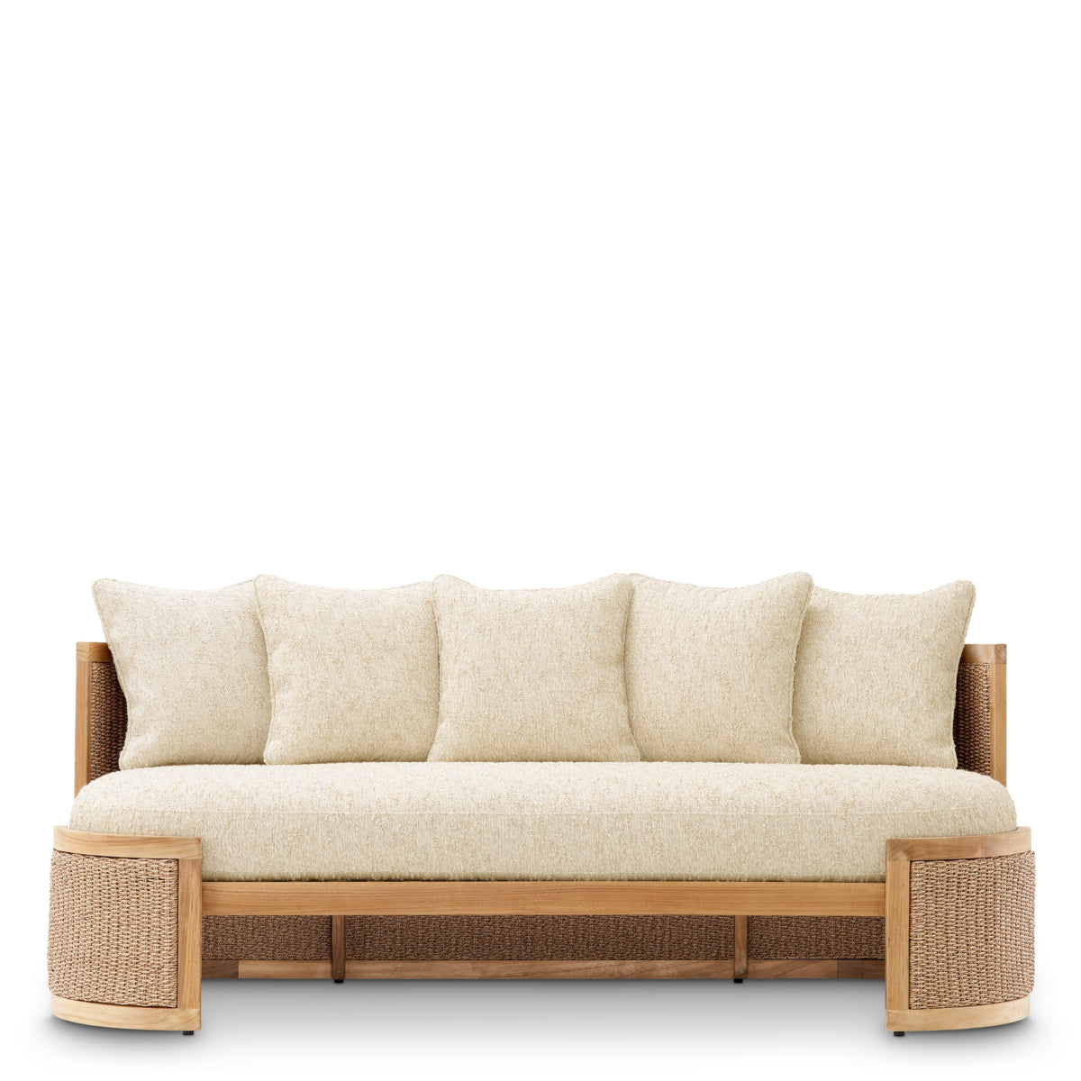 Canapea de exterior Marenzo, tec natural, ratan sintetic, cu perne arden natural