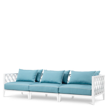 Canapea de exterior Ocean Club L, alb, Sunbrella mineral albastru