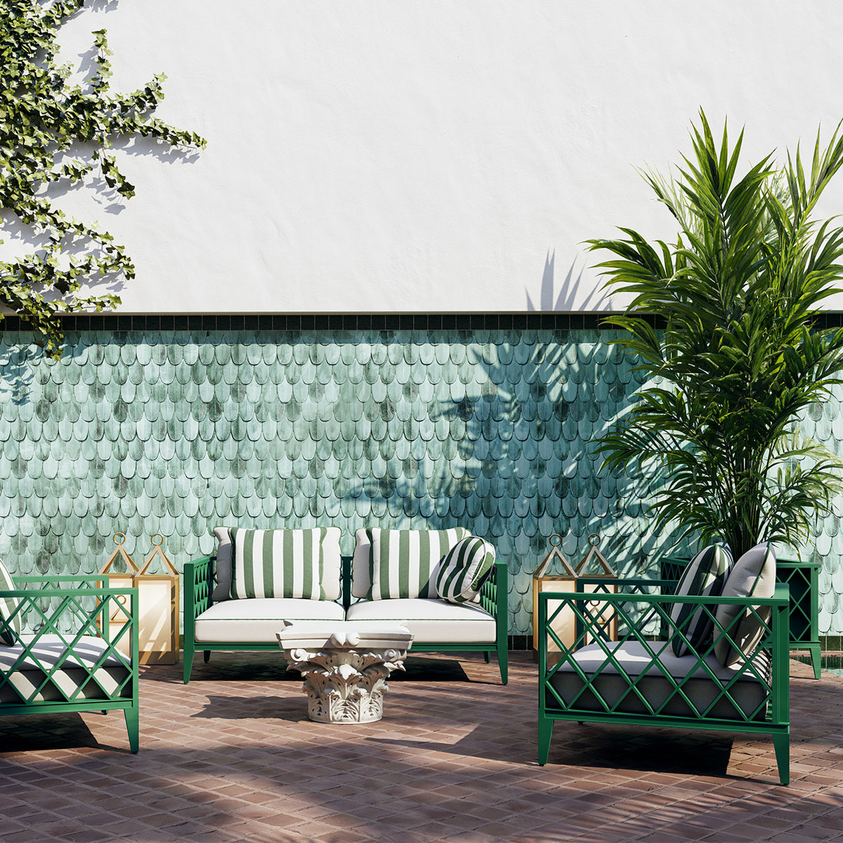 Canapea de exterior Ocean Club S, verde, blaise alb-crem, florent verde