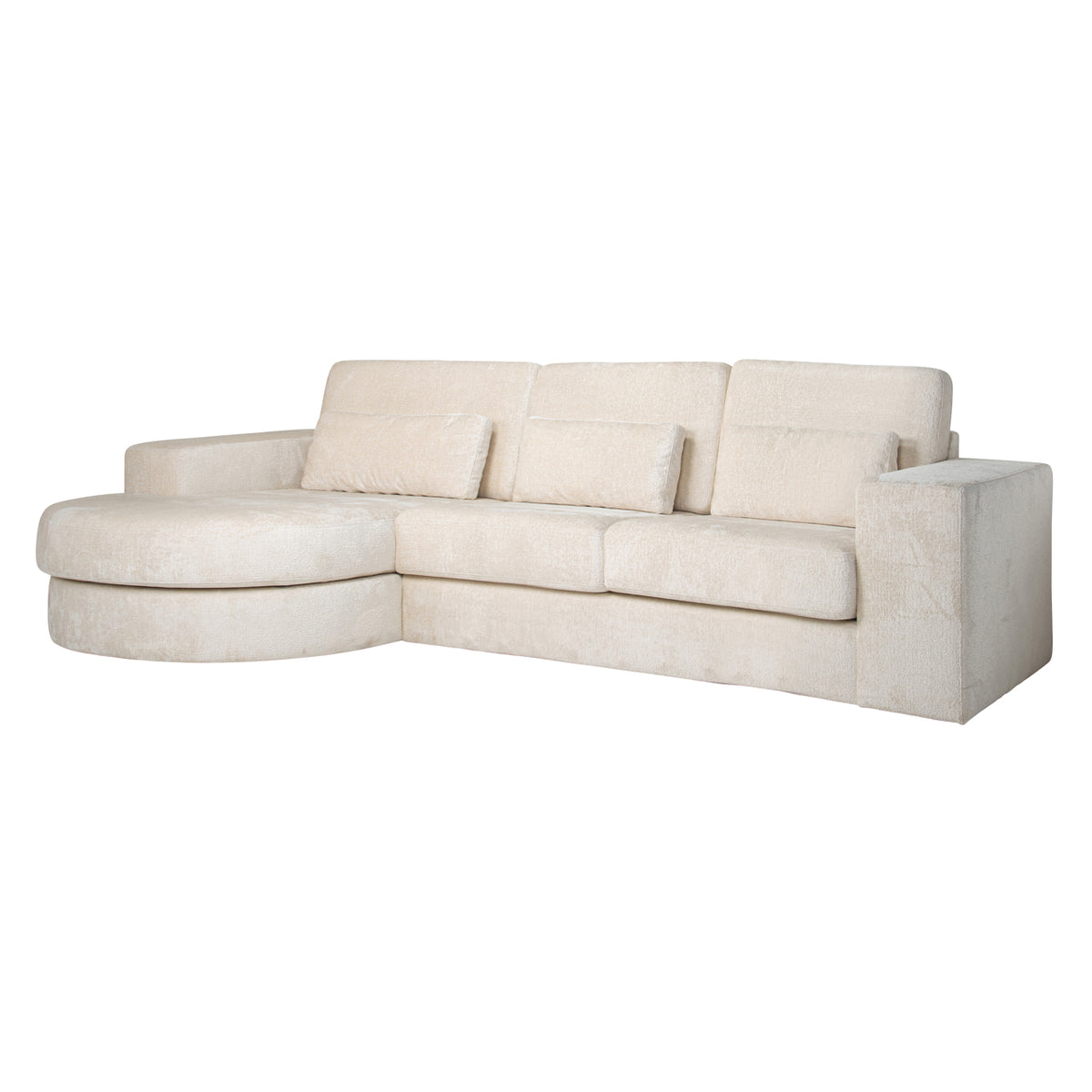 Canapea Felix, chenille albă, 2,5 locuri + șezlong rotund stânga