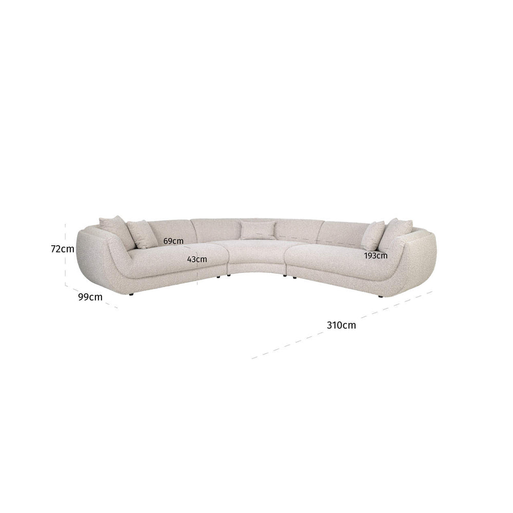 Canapea Gianelle, chunky natural – desen tehnic cu dimensiuni