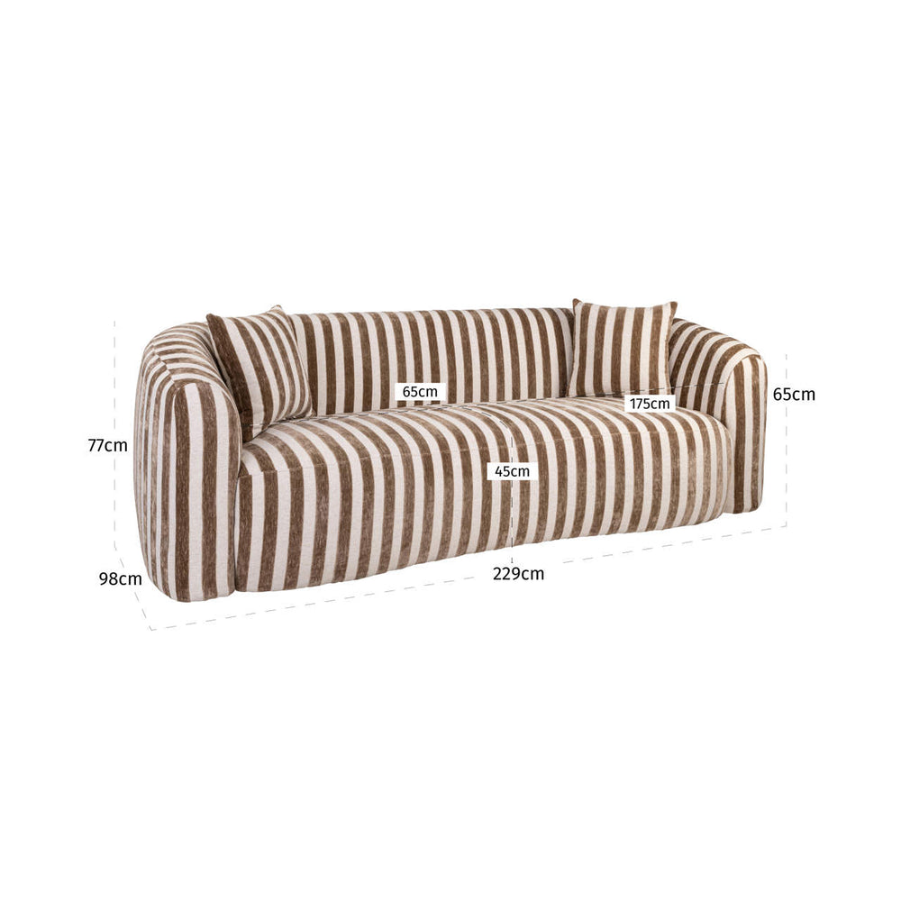 Canapea Luxandra, stripes nisip – desen tehnic cu dimensiuni