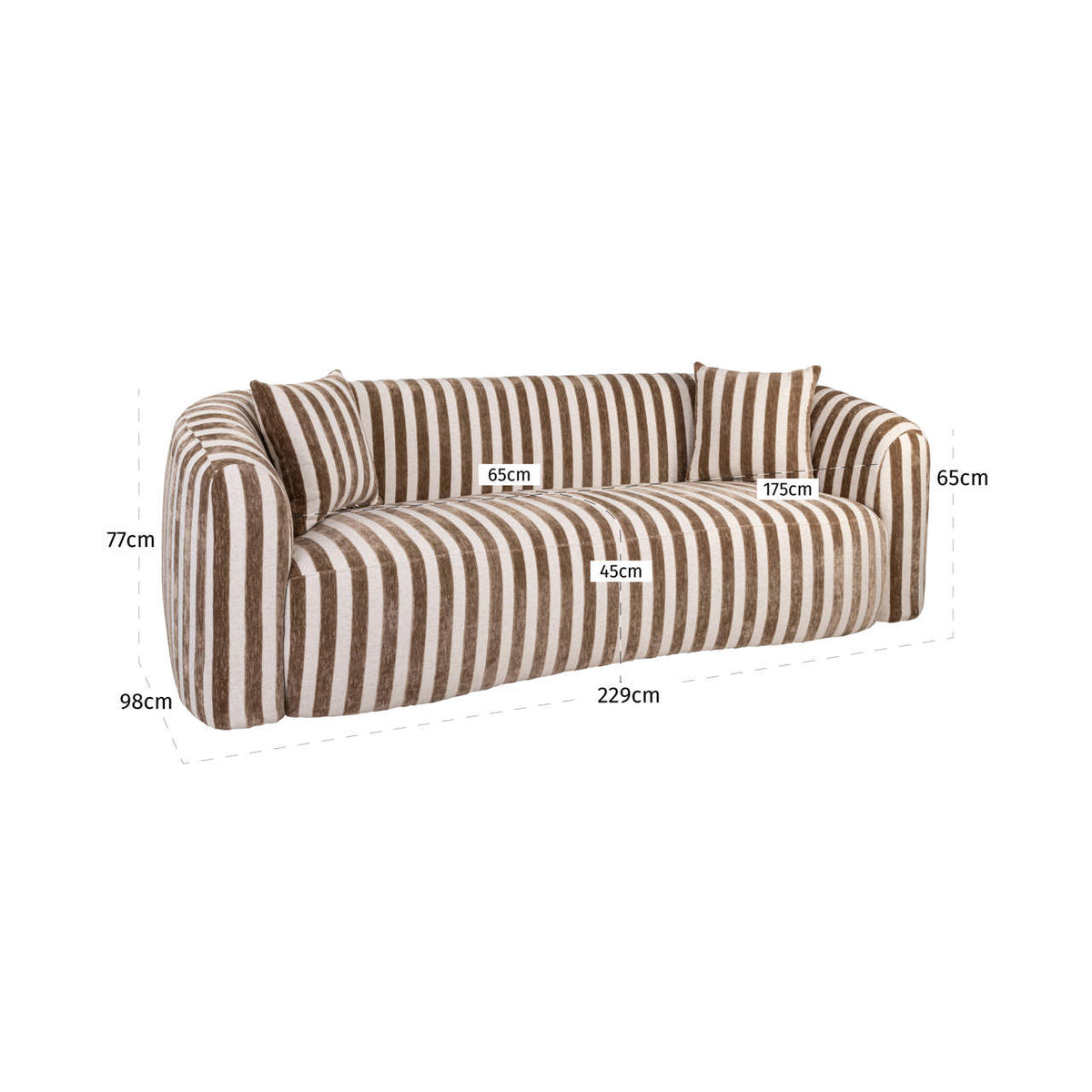 Canapea Luxandra, stripes nisip – desen tehnic cu dimensiuni
