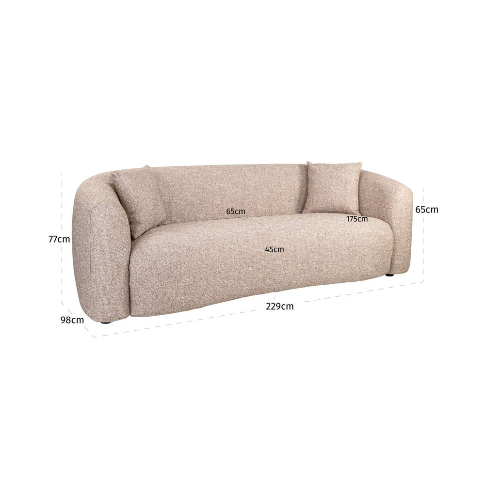 Canapea Luxandra, tweed nisip, ignifug – desen tehnic cu dimensiuni