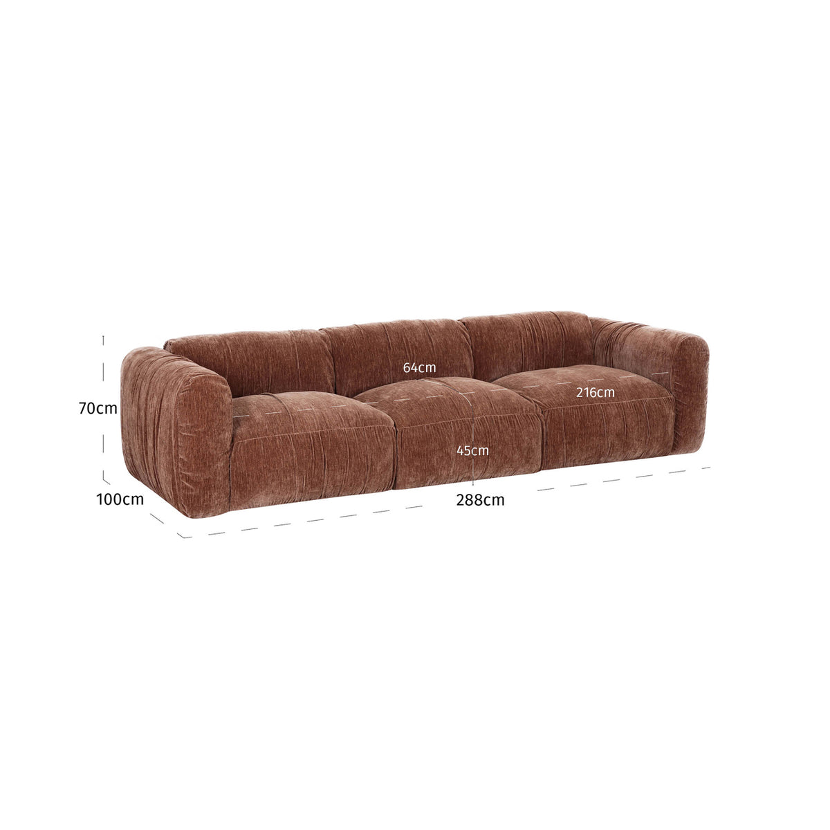 Canapea Monty, be straight coffee – desen tehnic cu dimensiuni