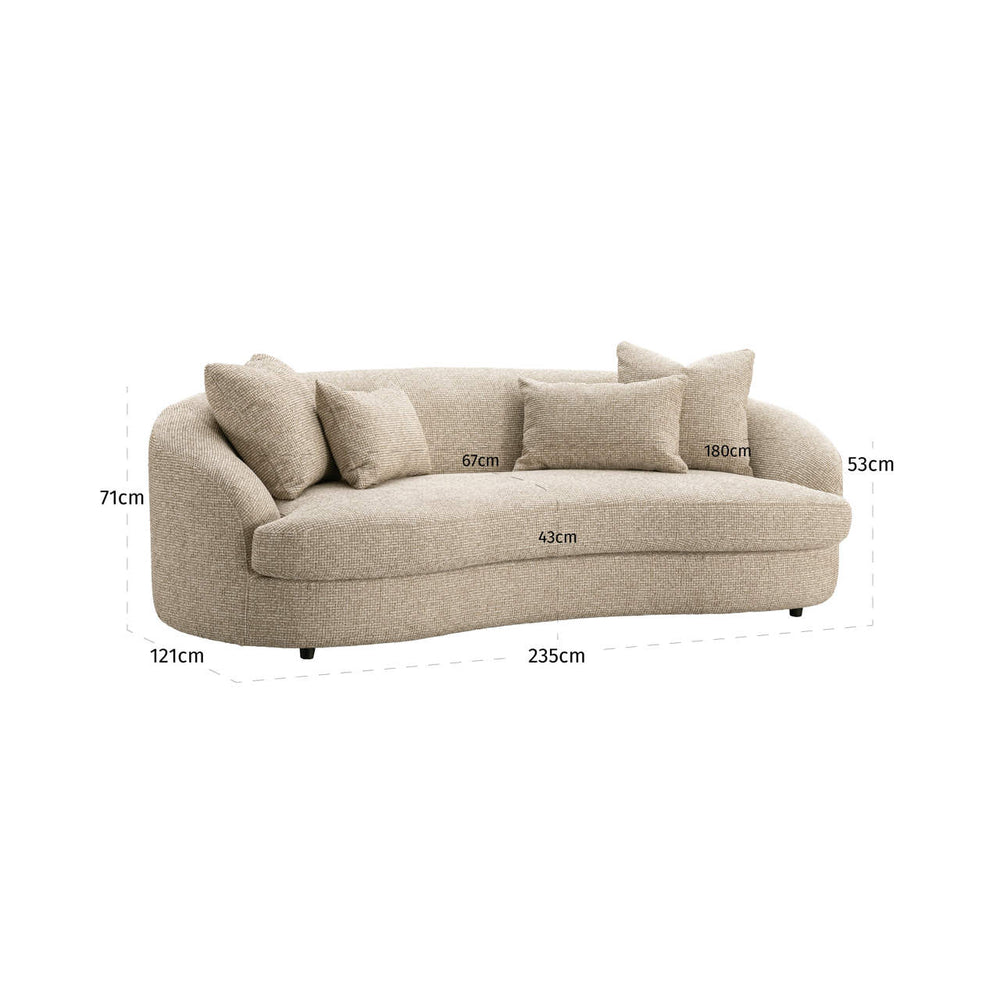 Canapea Morena, blockweave crem, L. 121 x l. 235 x Î. 71 cm – desen tehnic cu dimensiuni