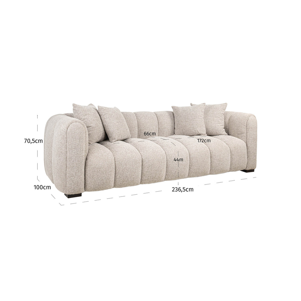 Canapea Novaro, natural fancy, 3 locuri – desen tehnic cu dimensiuni
