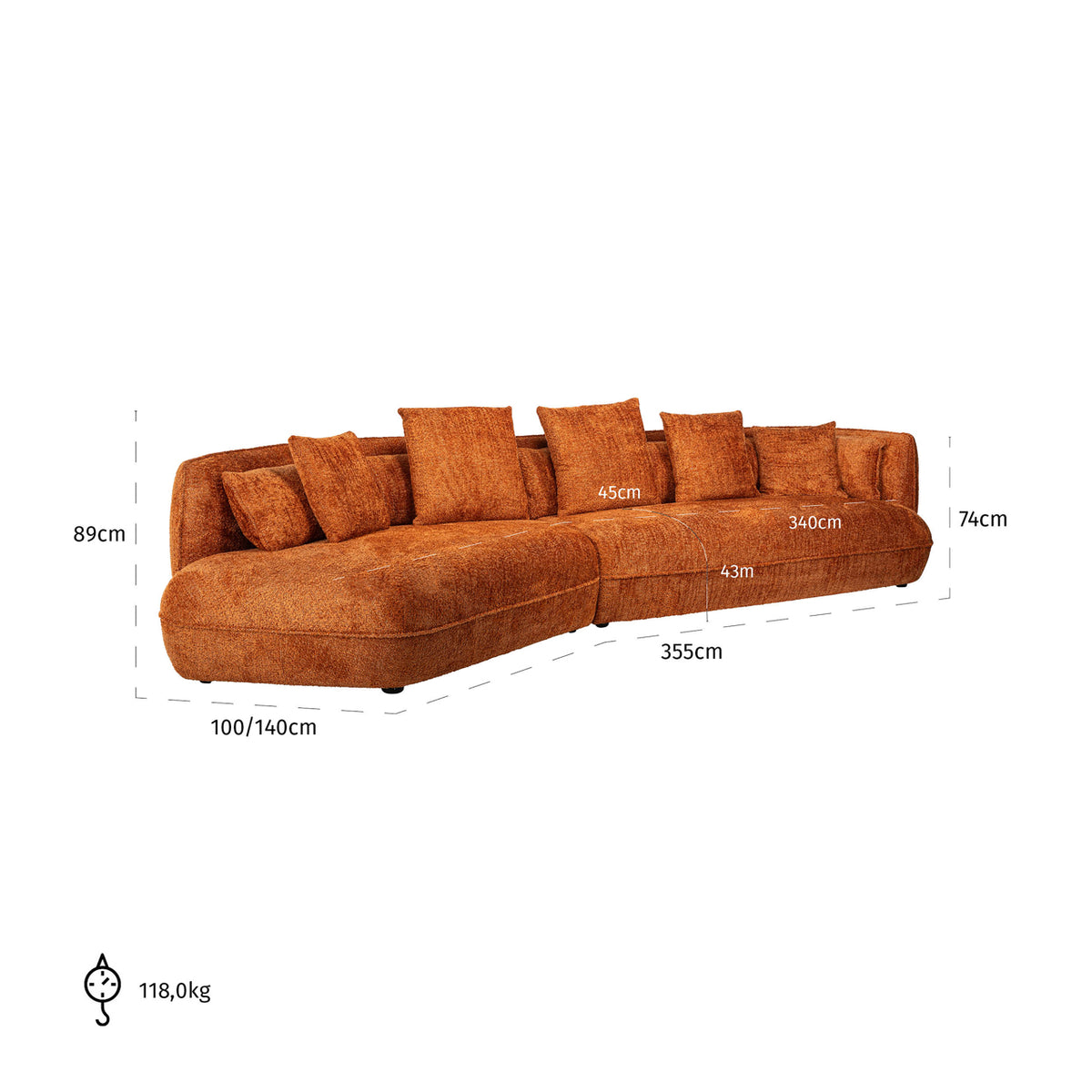 Canapea Rodina, lovely pumpkin – desen tehnic cu dimensiuni