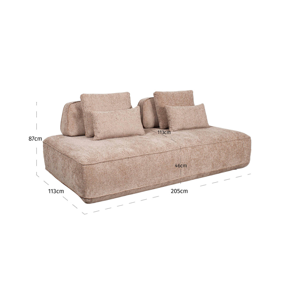 Canapea Tudor, boldweave moca, 2,5 locuri, spătar mobil – desen tehnic cu dimensiuni
