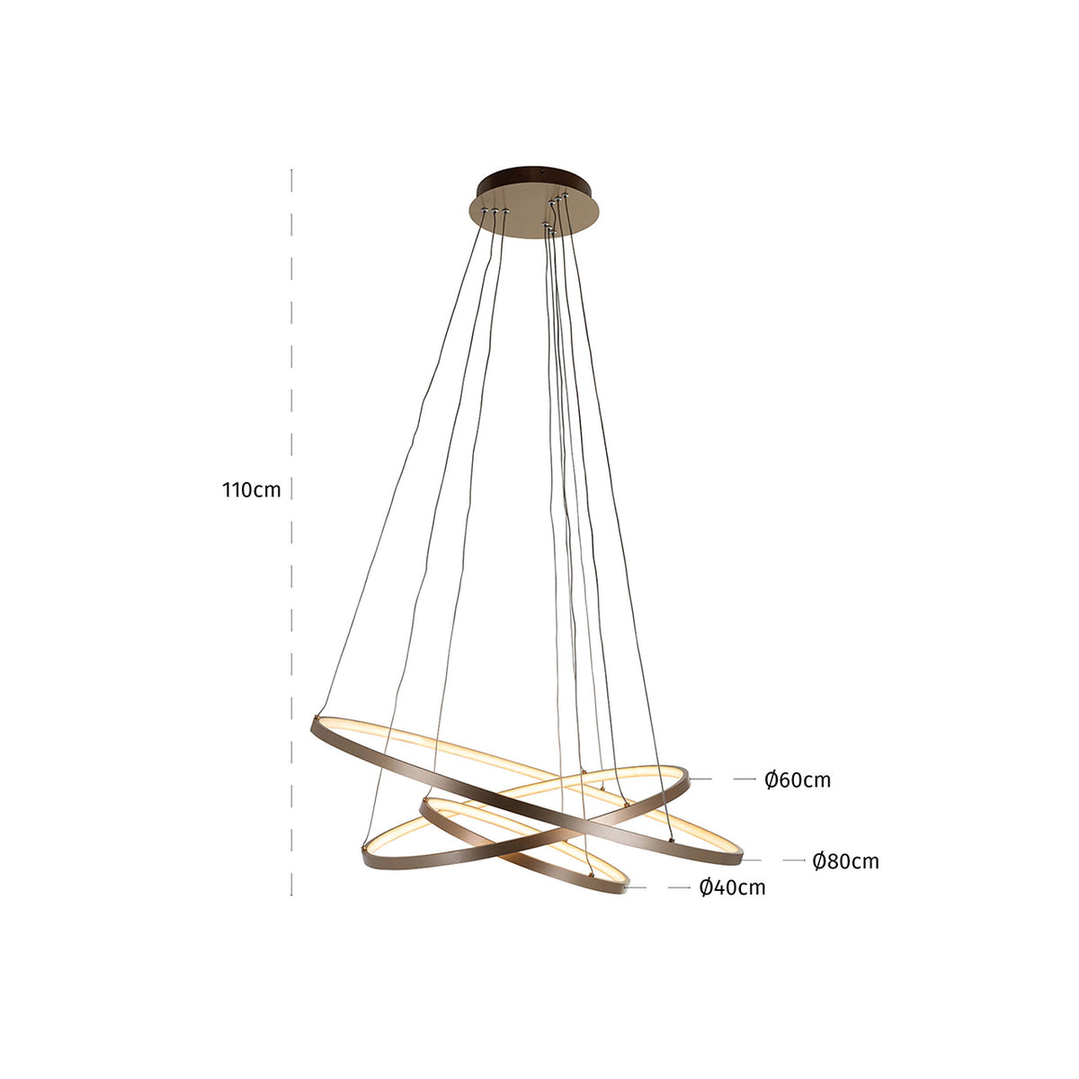 Candelabru Amira, auriu – desen tehnic cu dimensiuni