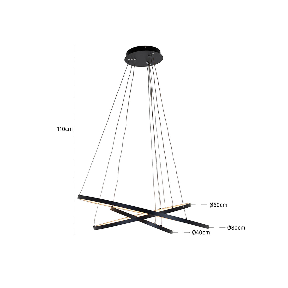 Candelabru Amira, negru – desen tehnic cu dimensiuni