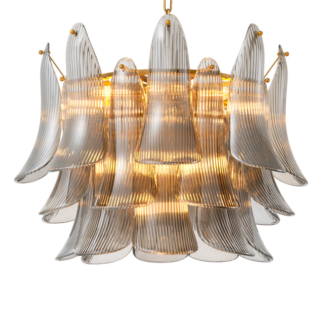 Candelabru Amun, finisaj alamă periată, sticlă fumurie