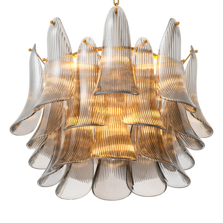 Candelabru Amun, finisaj alamă periată, sticlă fumurie