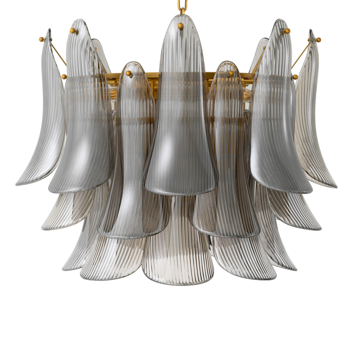 Candelabru Amun, finisaj alamă periată, sticlă fumurie