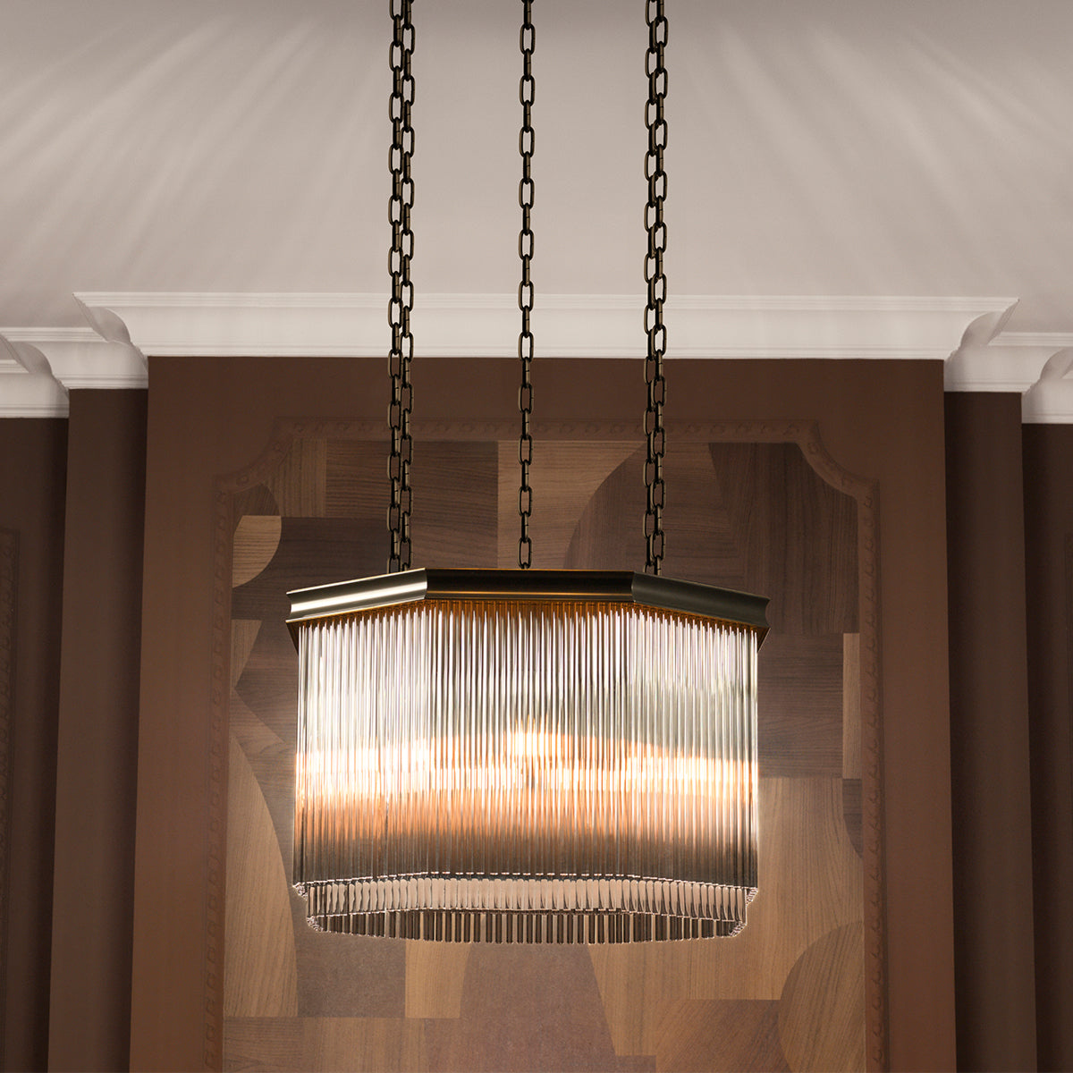 Candelabru CDJ Estela, finisaj bronz cu reflexe, sticlă transparentă