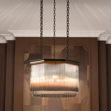 Candelabru CDJ Estela, finisaj bronz cu reflexe, sticlă transparentă