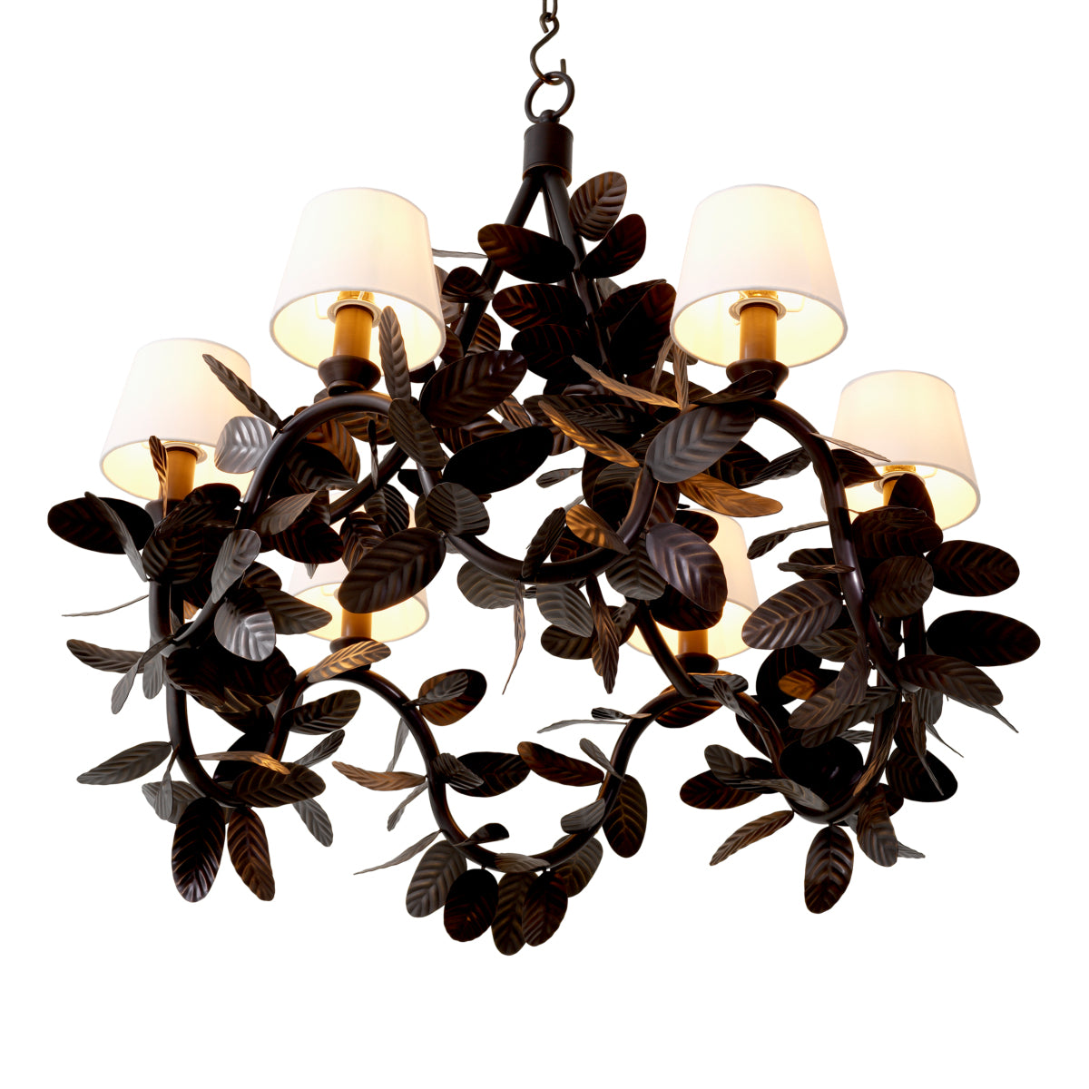 Candelabru Cheverny, finisaj bronz, cu abajururi albe