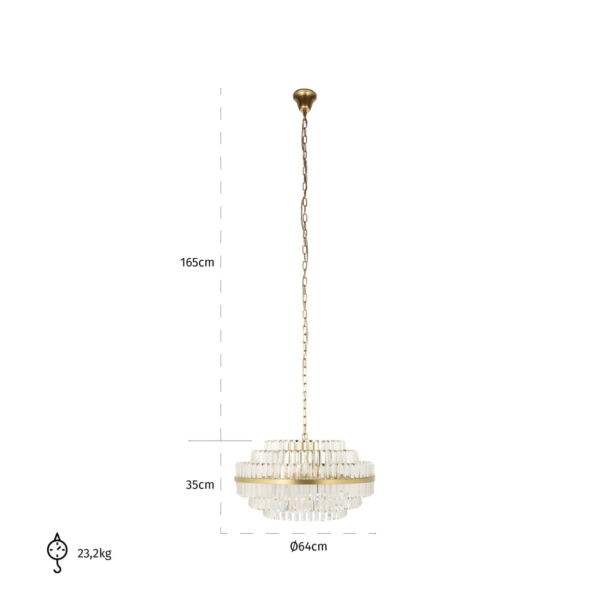 Candelabru Desire, auriu periat, mediu – desen tehnic cu dimensiuni