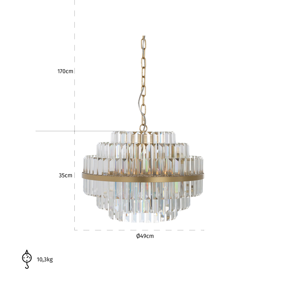 Candelabru Desire, auriu periat, mic – desen tehnic cu dimensiuni