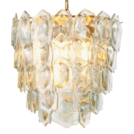 Candelabru Elias, finisaj alamă vintage, sticlă transparentă