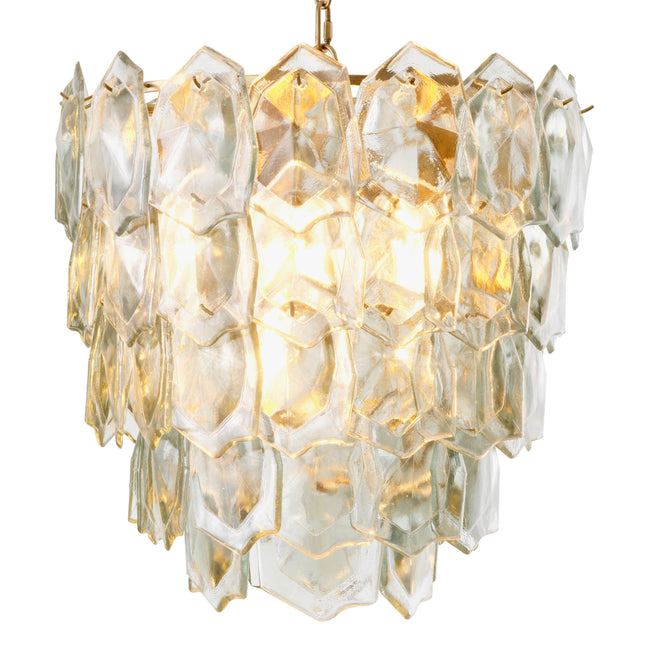 Candelabru Elias, finisaj alamă vintage, sticlă transparentă