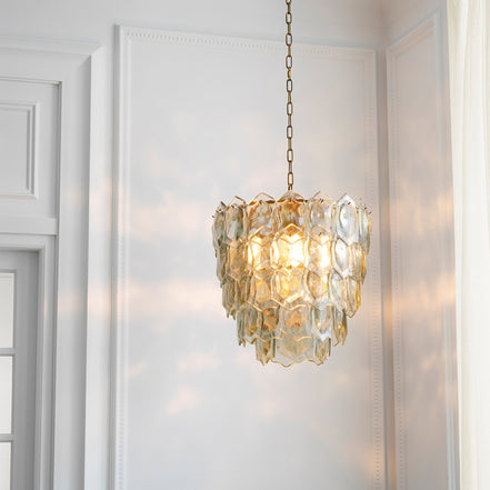 Candelabru Elias, finisaj alamă vintage, sticlă transparentă