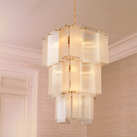 Candelabru Giardano, sticlă transparentă și mată, finisaj alamă antichizată