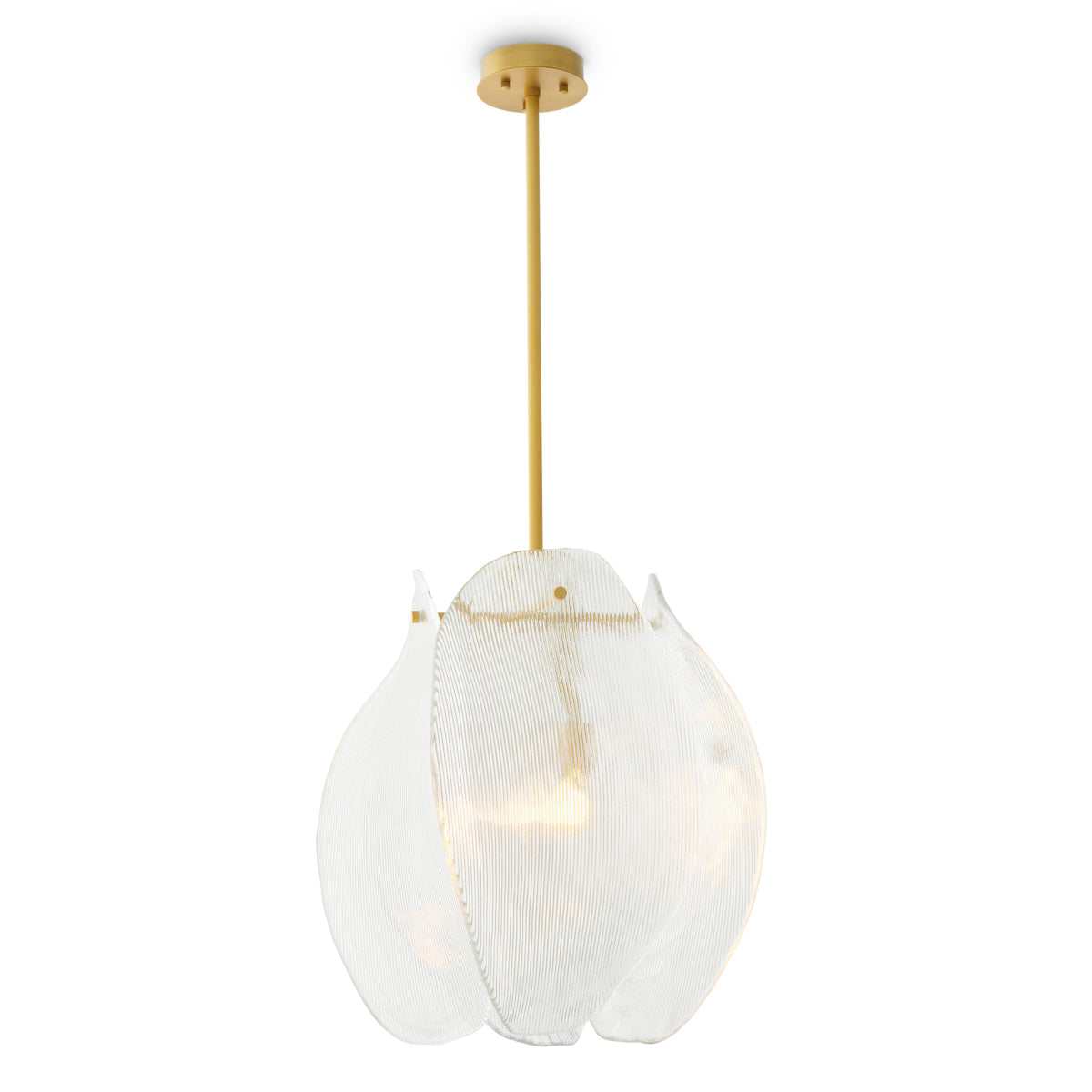 Candelabru Hibis S, finisaj alamă antichizată, sticlă transparentă