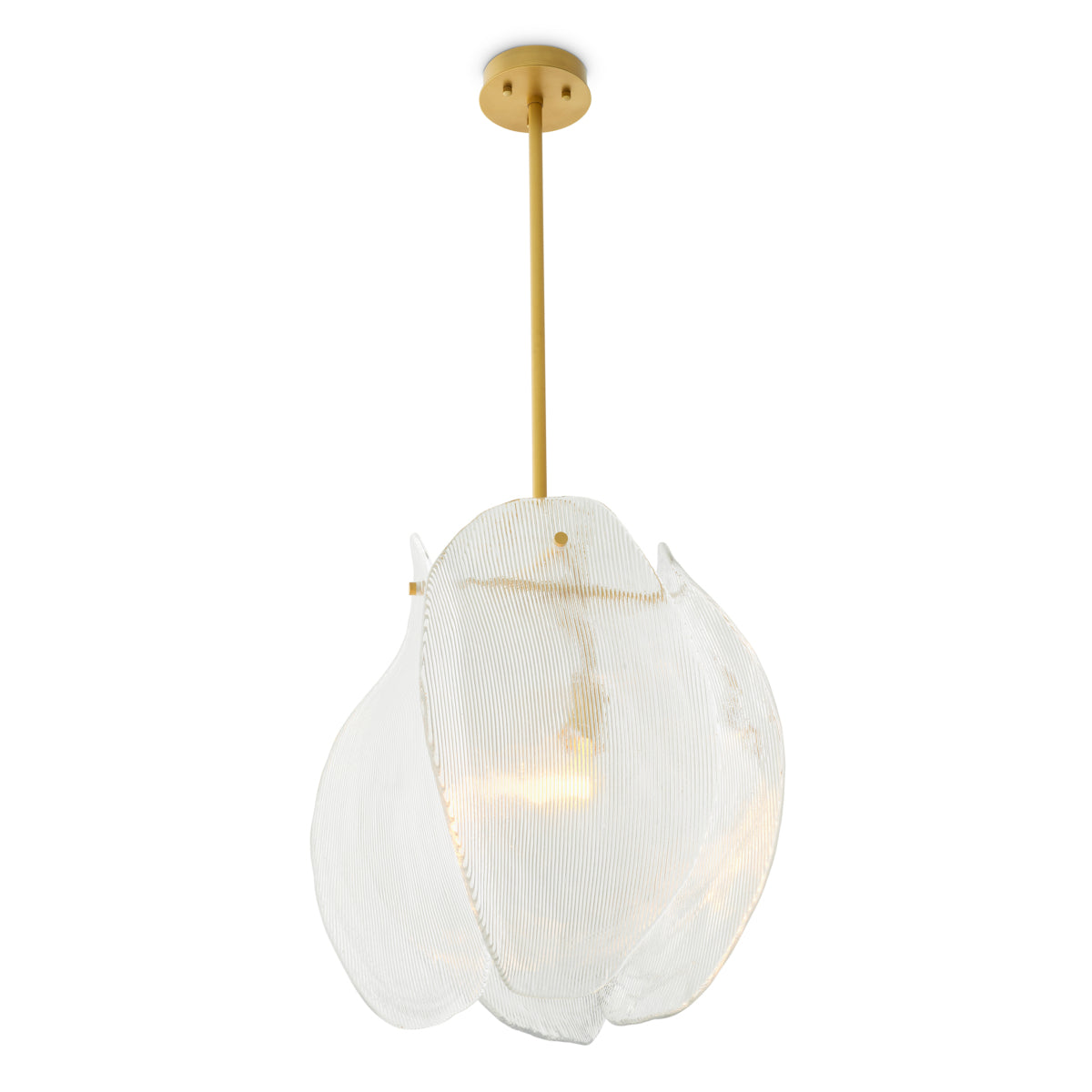 Candelabru Hibis S, finisaj alamă antichizată, sticlă transparentă