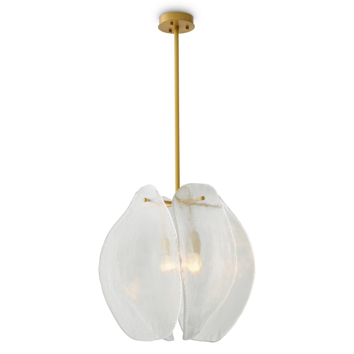 Candelabru Hibis S, finisaj alamă antichizată, sticlă transparentă