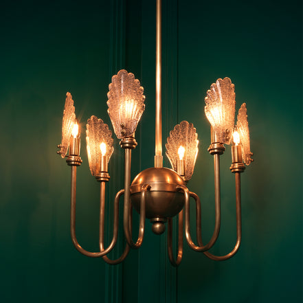 Candelabru Isabelle, finisaj alamă vintage, sticlă făcută manual