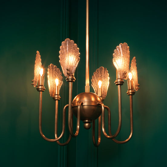Candelabru Isabelle, finisaj alamă vintage, sticlă făcută manual