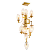 Candelabru Persephone, finisaj alamă antichizată, sticlă transparentă