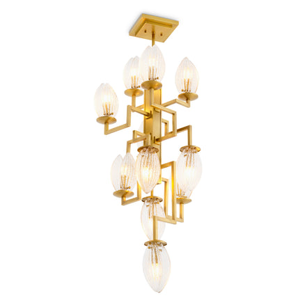 Candelabru Persephone, finisaj alamă antichizată, sticlă transparentă