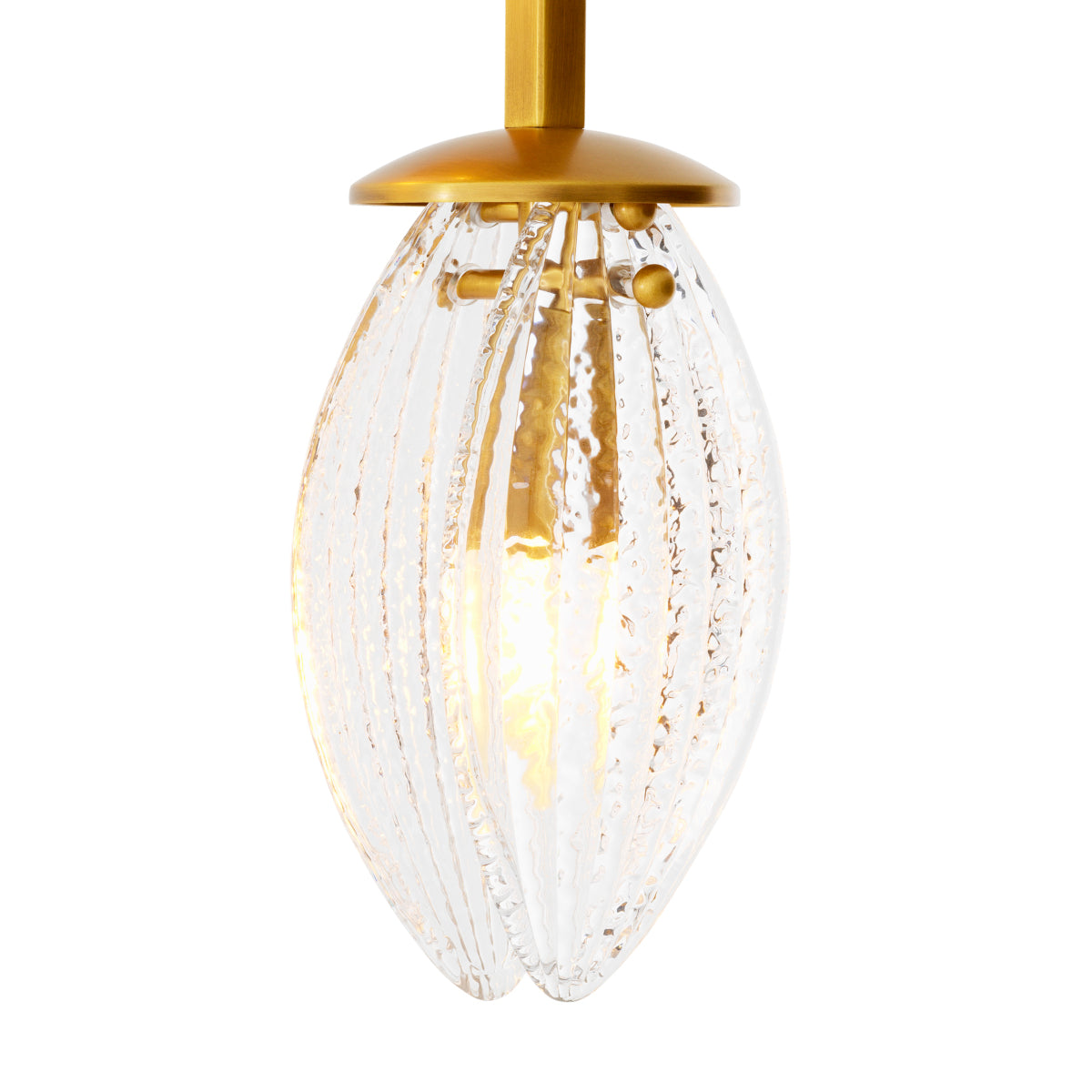 Candelabru Persephone, finisaj alamă antichizată, sticlă transparentă