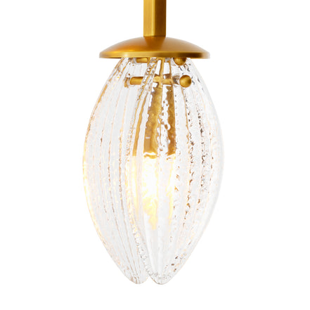 Candelabru Persephone, finisaj alamă antichizată, sticlă transparentă