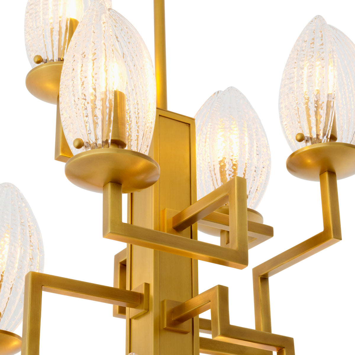 Candelabru Persephone, finisaj alamă antichizată, sticlă transparentă