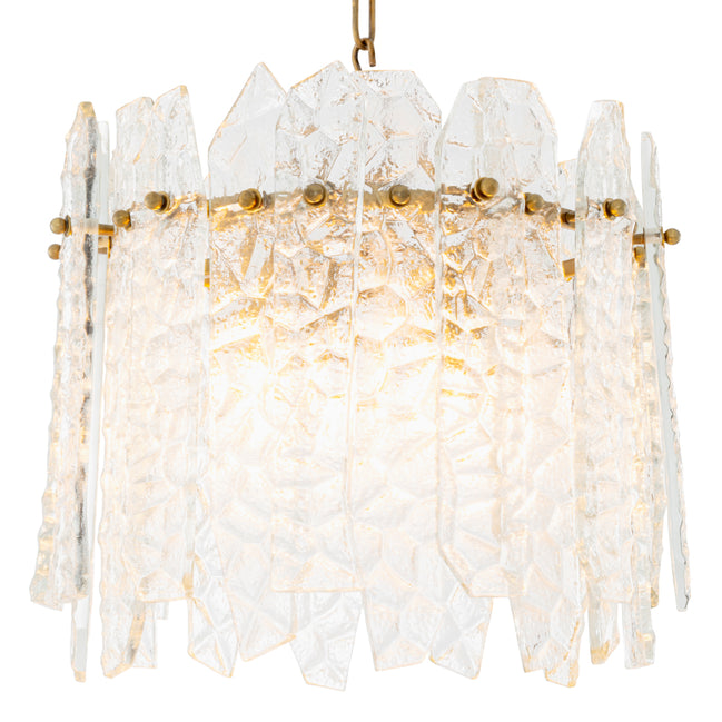 Candelabru Prati, finisaj alamă vintage, sticlă transparentă