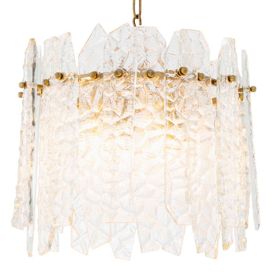 Candelabru Prati, finisaj alamă vintage, sticlă transparentă
